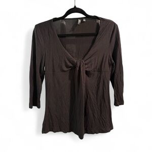 Cynthia‎ Rowley Black Knot-Front V-Neck 3/4 Sleeve Top- Size Medium